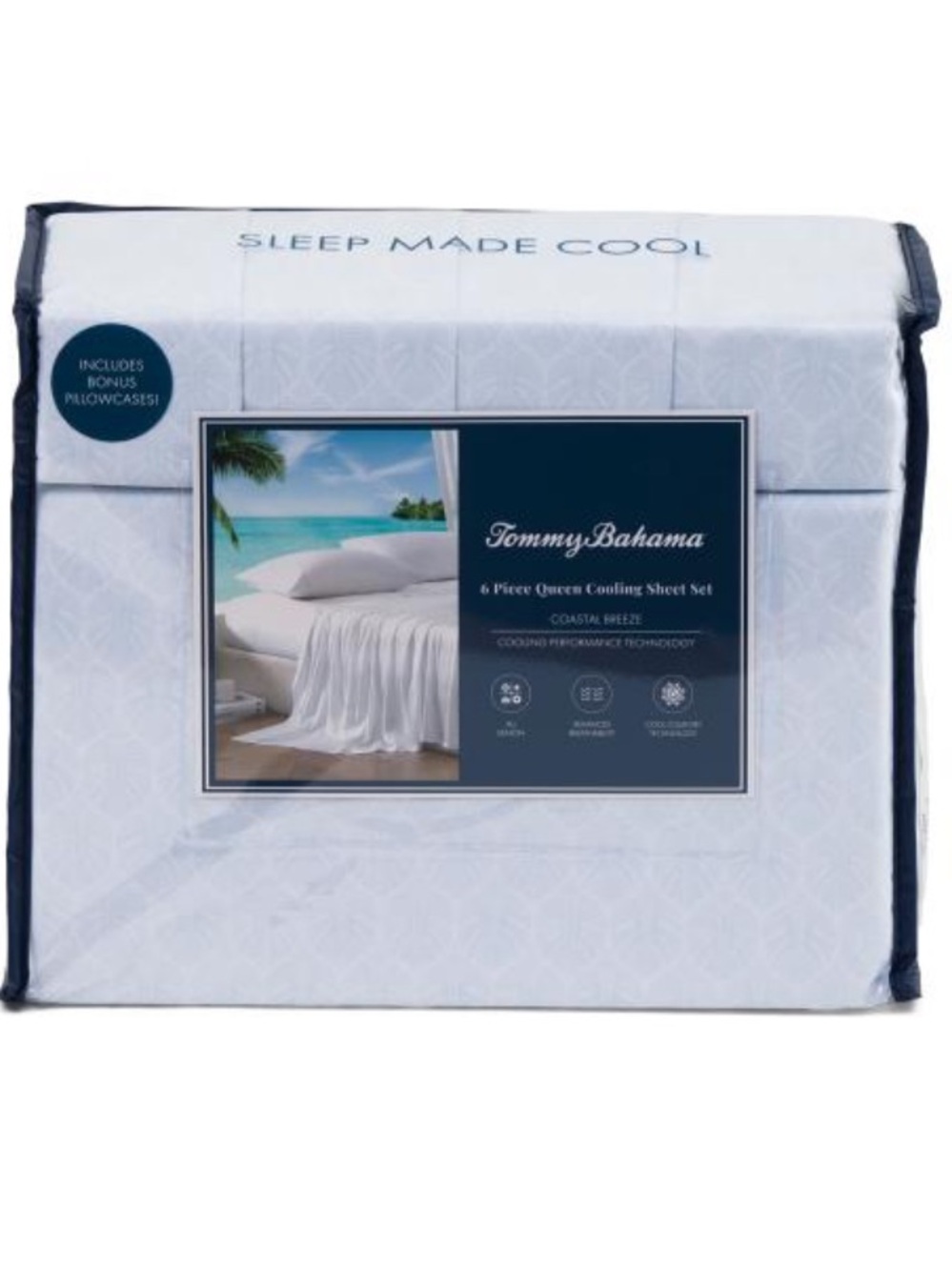 Tommy Bahama Cooling Palm  Sheet Set - White & Blue